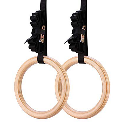 Yimidear Anillos de Gimnasia, Madera Anillos Olímpicos con Correas de Hebilla Anillos de Gimnasio para Entrenamiento de Fuerza, Crossfit, Dominadas y Dips(28MM)