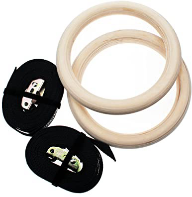 Sundried Anillas de Gimnasia de Madera con Correas de Ejercicios de Gimnasia Anillos de Gimnasia Anillos Crossfit Atlética Dip Gym Rings