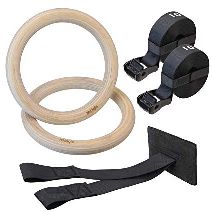 ALPIDEX Anillas de Gimnasia de Madera Aros para Hacer Ejercicio Incluido Anclaje para Puerta y Correas de fijación con Marcas de Longitud