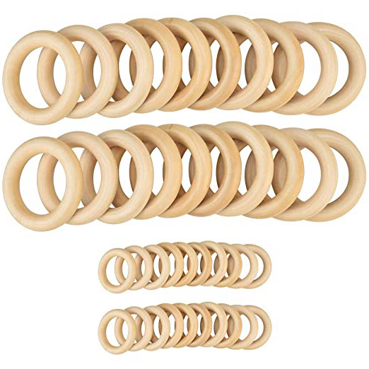 LYTIVAGEN 40 PCS Anillos de Madera, Anillos de Dentición 2 Tamaños Mordedor de Madera para Hallazgos Artesanales de Joyería de Bricolaje (55 mm, 30 mm)
