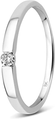 







Orovi - Anillo de oro blanco con diamante para mujer, 8 quilates (333) y diamante de 0,05 ct






