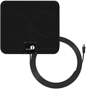 1byone Ultra plana antena TV TDT interior DVB-T DVB-T2, Mayor rango de recepción de 40 KM, con materiales de alta calidad, 4 metros de cables de alto rendimiento, duraderos y resistentes, Negro