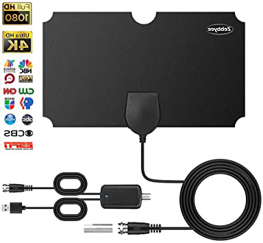 Antena Interior TV, Antena de TV de Rango Amplificado de 120 Millas Antena TDT con Amplificador de Señal y Cable Coaxial de 12.1 FT, Digital HDTV Antena Portatil para DVB-T