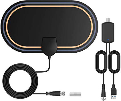 Antena TV Interior-Bqeel Antena TV TNT con 4 m Cable coaxial HDTV Digital con Amplificador de Señal Inteligente, Soporte 4K 1080p para Todos los Antiguos TV