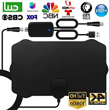 WEWAK Antena TV Interior Antena de HDTV Digital con Amplificador de Señal 4K 1080p VHF UHF Alcance de 120 Millas Antena TV TDT Canales de TV Locales
