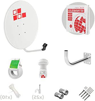 Diesl.com - Kit Parabólica 60cm + LNB + Soporte + 20 Metros de cable + Tacos a pared + Conectores + 10x Bridas