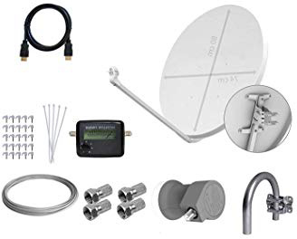 Tecatel E80C1LSCCK1-37 - Kit parabólica de 80 cm (Soporte, LNB Universal, Cable, Conectores, Grapas, Bridas y buscador), Color Blanco (E80C1LSCCK1)