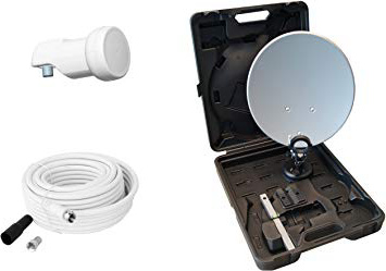 Opticum - Maletín con sistema satélite para camping (antena de 35 cm, LNB simple, soporte, ventosa, 10m cable con conectores F y carcasa impermeable) (importado)
