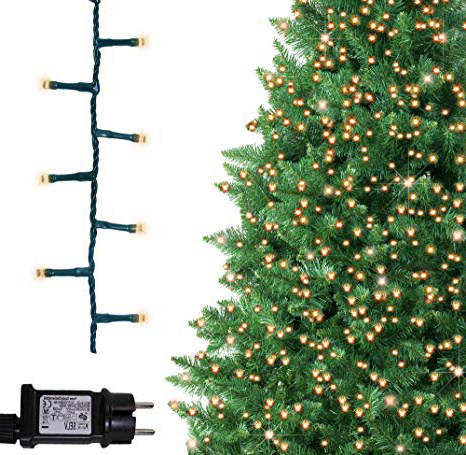 Árbol de Navidad Luces 500 LED 12.5m Blanco cálido Luces interiores/exteriores Decoraciones Luces de cuerda de hadas Alimentación principal 41 pies Longitud encendida Cable verde