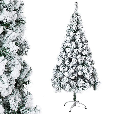 OZAVO Árbol de Navidad Blanco Artificial Nevado de Picea(Blanco,120cm 150 Ramas),Decoración Navideña,Flocado con Copos de Nieve,Maxi-Relleno PVC Abeto,Soporte Metálico