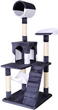 Dibea KB00355 Rascador para Gatos, 133 Cm, Árbol Escalador Arañar Juguete Gris y Blanco