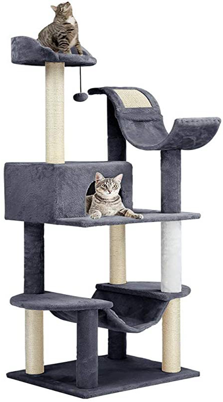Finether Árbol para Gatos Rascador para Gatos con Nidos Juguete Gatos de Sisal Natural con Columnas, Color Gris