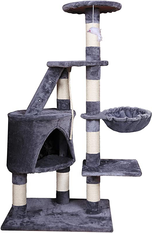 MC Star Árbol para Gato torre de escalada 120cm Gris Estable Rascador con Nidos, Hamaca, Plataformas, Juguete para gatos, Poste De Rascar De Sisal natural, PCT01305