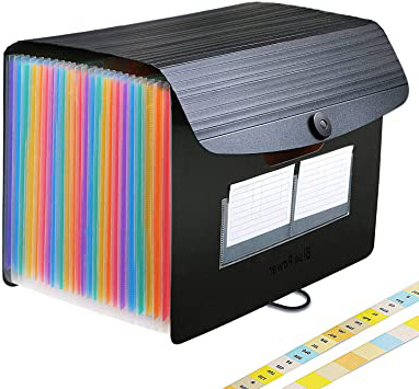 24 Bolsillos Carpeta Clasificadora de Acordeon,BluePower A4 Carpetas Plastico Archivador con Tapa Separadores Acordeón,Colores Organizador Documentos Archivadores Papeles Documentos Clasificador