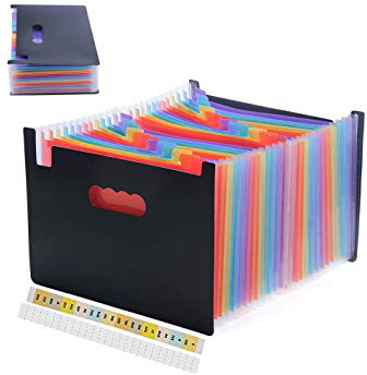 Amaza Clasificadores Carpetas de Acordeón, Colores Archivador Acordeon 24 Bolsillos, Separadores Archivador A4, Archivadores Escolares (Multicolor)