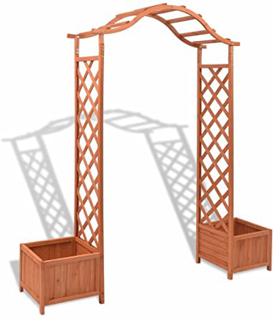 mewmewcat Pérgola para Jardin con 2 Jardineras,Arco de Jardin para Plantas Arco para Rosas,Decoración para Jardín Balcón Patio,Madera Maciza,180x40x205cm
