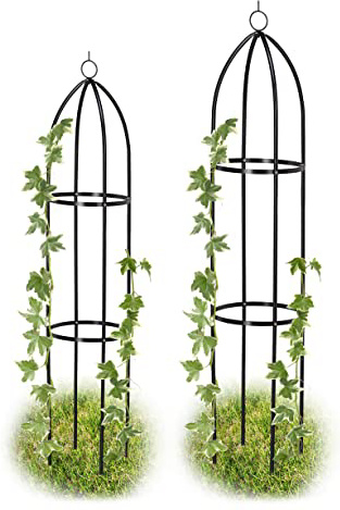 Relaxdays Set de Dos Soportes para Plantas, Enrejado para jardín, Arco para trepadoras, Impermeable, 139 x 149 cm, Negro