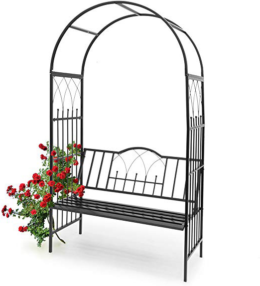 Relaxdays Arco de Metal para Rosas con Banco para 2 Personas 10010032-Arco, Negro, 59x114.5x203 cm