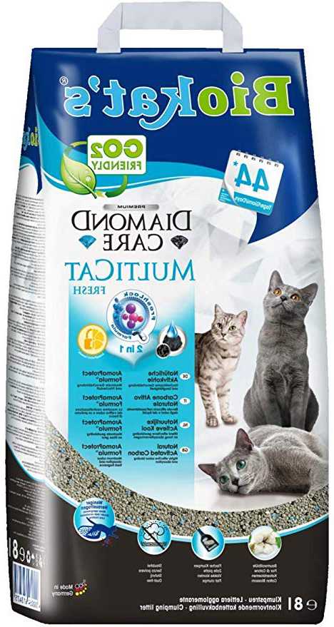 Biokat’s Diamond Care Multicat Fresh, arena para gatos con fragancia – Arena aglomerante libre de polvo, con carbón activo y fragancia a flor de algodón – 1 bolsa de papel (1 x 8 l)
