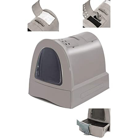 Imac Bandeja Higiénica Arenero Gatos - Bandeja Sanitaria Gatera Arenero Cubierto Caja De Arena WC Gatos Zuma 40 x 42,5 x 56 cm Gris