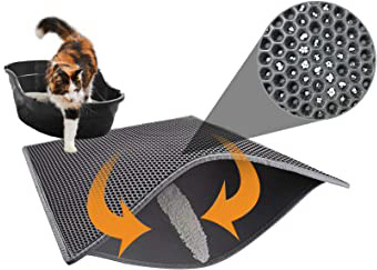 Pieviev Alfombra para Gatos,Estera Arena Gatos 76x61cm Doble Capa Impermeable Alta Elástico EVA Adecuado para Arenero Gatos Autolimpiable Arenero Gatos Cubierto, Fácil de Limpiar(Gris)
