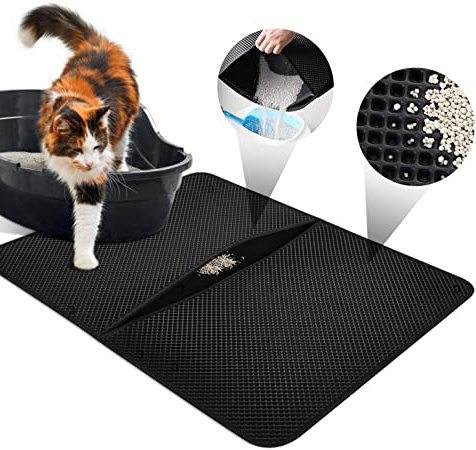 LOETAD Cat Litter Mat Estera de Arena Gato Alfombra de Basura Impermeable Trapping Mat 55x70cm de Doble Capa Fácil de Limpiar
