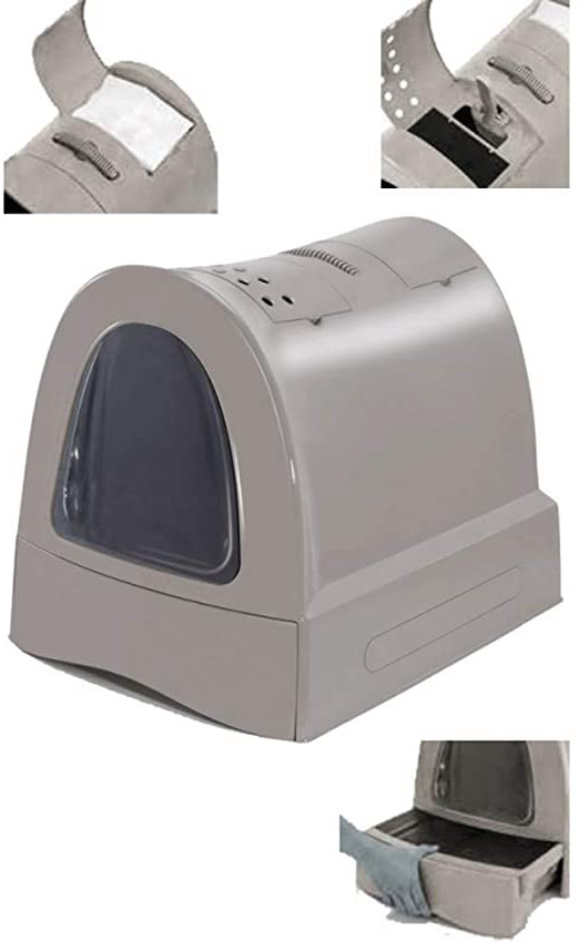 Imac Bandeja Higiénica Arenero Gatos - Bandeja Sanitaria Gatera Arenero Cubierto Caja De Arena WC Gatos Zuma 40 x 42,5 x 56 cm Gris