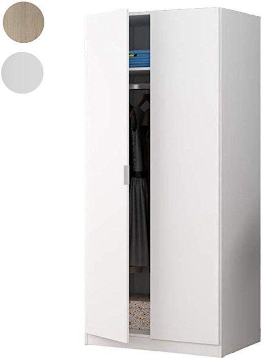 Habitdesign LCX022O - Armario Dos Puertas, Color Blanco Mate, Medidas: 81 cm (Largo) x 180 cm (Alto) x 52 cm (Fondo)