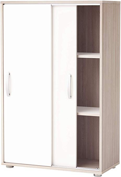 Miroytengo Mueble Armario Auxiliar Puertas correderas Color Blanco y Roble 68x33x106 cm