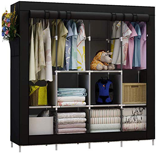 UDEAR Armario de Ropa de Tela y Tubo Metal para Ropa Organizador Ropero Plegable Colgar (Negro)