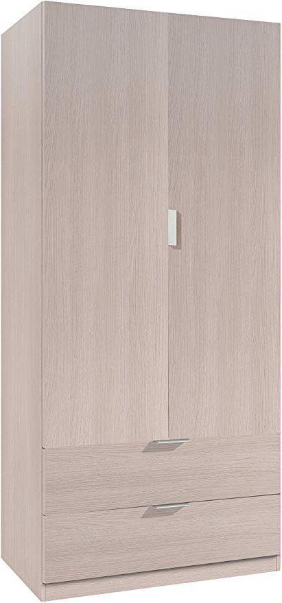 Habitdesign (00X222R - Armario de 2 Puertas y 2 cajones, Color Roble, Dimensiones 81 cm (Largo) x 180 cm (Alto) x 52 cm (Fondo)