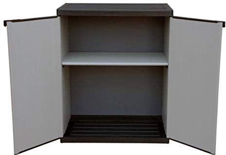 Adventa - Armario bajo de Resina con estantes de 2 Puertas (Interior/Exterior), Gris Negro, 68 x 39,5 x 85 cm