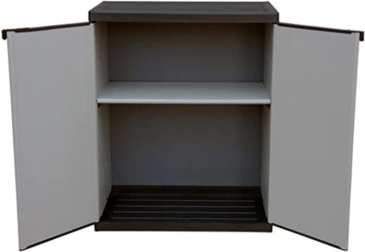 Adventa - Armario bajo de Resina con estantes de 2 Puertas (Interior/Exterior), Gris Negro, 68 x 39,5 x 85 cm