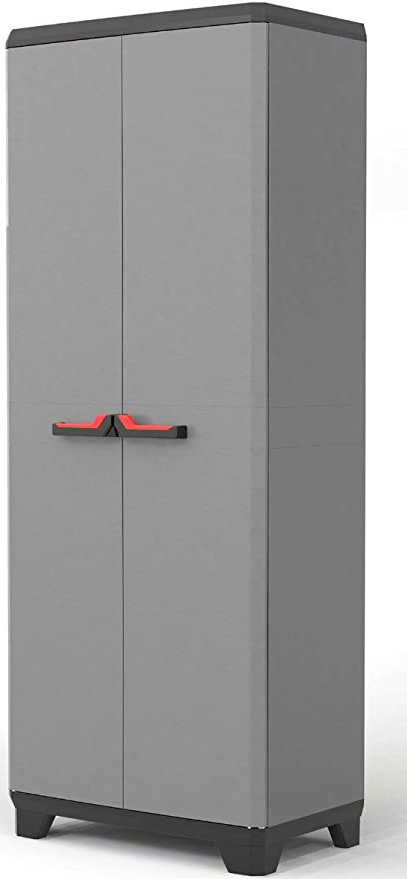 Keter Stilo Armario Alto con 3 baldas, Gris/Negro Tiradores en Rojo, 173 x 68 x 39 cm