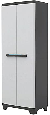 Keter Linear Armario Alto con 3 baldas, Negro/Gris Tiradores en Azul, 173 x 68 x 39 cm