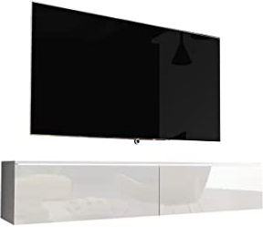 Kane – Armario de televisión/TV de Mueble bajo para Colgar en Color Blanco Brillante con LED 140 cm