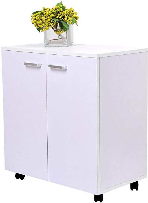 HOMCOM Mesa Armario Movil Mueble TV de Madera con Ruedas y 2 Puertas Consola Cajonera 60x35x65cm