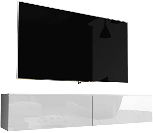 Kane – Armario de televisión/TV de Mueble bajo para Colgar en Color Blanco Brillante 140 cm