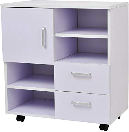 HomCom Armario Móvil con Ruedas de 4 Estanterías y 2 Cajones - Blanco - Madera - 60 x 35 x 65 cm
