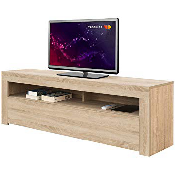 Comifort AP84S – Mueble TV Salón Moderno Mesa Televisión, Colores: Blanco, Blanco/Roble, Roble, Medidas: 160x35x50 Cm (Roble)