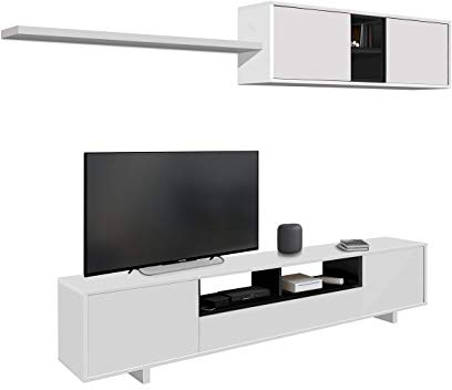 Habitdesign 0T6682BO - Mueble de Comedor Moderno, Color Blanco Brillo y Negro Brillo, Medidas: 200 cm x 41 cm de Profundidad