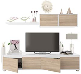 Habitdesign 0F6663A - Mueble de salón Moderno, modulos Comedor Alida, Acabado en Color Blanco Artik y Roble Canadian, Medidas: 43 x 200 x 41 cm de Fondo