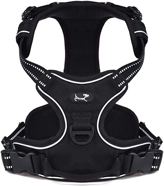 Louvra Arnés del Perro Antitirones Básicos Adjustable de Nylon, Reflectante para Las Actividades al Aire Libre, Color Negro, Tamaño L (65-77CM)