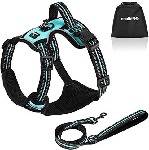 PHILORN Arnes Antitirones Perro con Correa de 1.5m, Arnes Perro Pecho, Ajustable y Reflectante sin Tirar, con Tejido de Malla Transpirable, Mango, 2 Anillos, Ideal para Perro Pequeño/Mediano/Grande
