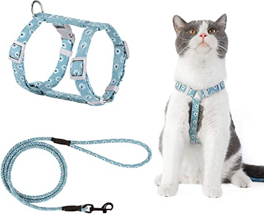 PETTOM Arnes Gato Ajustable Antiescape con Correa Cuerda Redonda Cómodo Seguridad para Pequeño Grande Gato Cachorros para Caminar Viajes (Verde Claro S)