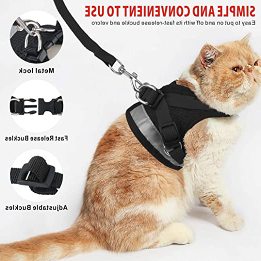 Idepet - Arnés y correa para gato ajustable de malla suave para caminar con correa reflectante de metal con clip de metal para gatos pequeños, medianos y grandes, mascotas, gatito y conejo
