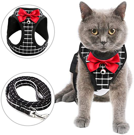 Arnés para Gato y Correa a Prueba de Escape, arnés de Malla Tipo Chaleco, Ajustable y Suave para pasear al Gato, para Gatos pequeños medianos Grandes Mascotas Gatito Cachorro Conejo