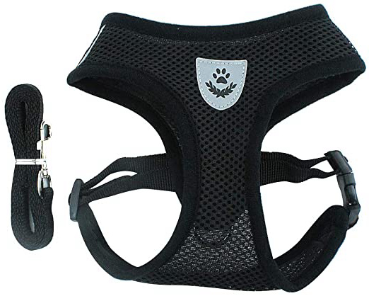 BLEVET Arnés Perro Gato Ajustable Respirante Pequeña Chaleco para Cachorros, Perros Pequeños y Gatos MZ046 (M, Black)