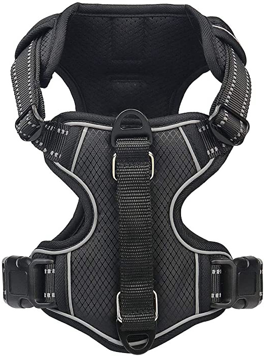 Papipaw Arnés Ajustable para Perros Sin Tirones de Fácil Control Arnés Impermeable Reflectante Nocturno Correa de Seguridad (L,Negro)