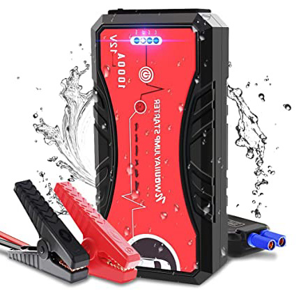 NWOUIIAY Arrancador de Coches 13200mAh 1000A Impermeable Arrancador Batería Coche 12V (hasta 6.0L Gas o 5.0L Diesel) Jump Starter Portátil Pinzas Inteligentes 4 Modos Luz Carga Rápida QC3.0 & Type-C